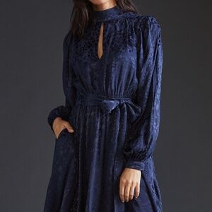 Anthropologie Jacquard Mini Dress in Navy Blue